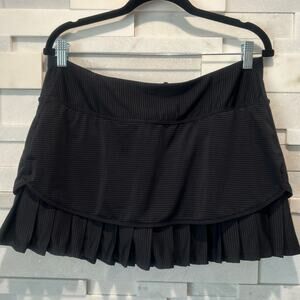 ATHLETA  Good Match Black Striped Skirt Skort Tennis Pickleball Running Active L